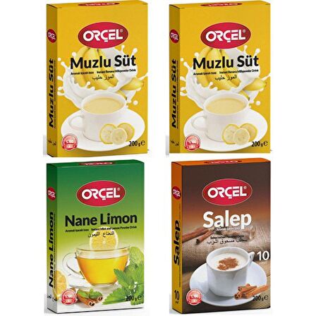 Orçel 2 Muzlu Süt + 1 Sahlep + 1 Nane Limon Aromalı İçecek Tozu Oralet Çay 4x200gr.