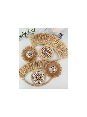 4lü Duvar Dekoru Boncuklu Rafya