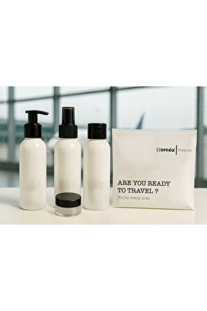 Plastik Seyahat Boy 100ml Beyaz Şişe ve Kavanoz 4’lü Set – Çantalı Seyahat Kiti
