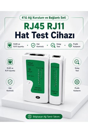 4lü Ağ Kurulum ve Bağlantı Seti - CAT5 CAT6 İnternet Kablosu Sıkma Pensesi, RJ45 RJ11 Hat Test Cihazı, Mini Kablo Soyucu ve 100 Adet RJ45 CAT5/6 UTP Jak Konnektör - Bilgisayar Ağ Tamir Takımı
