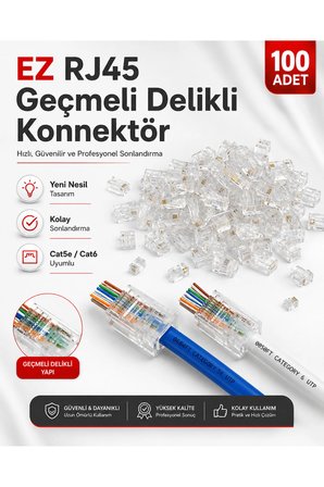 4lü İnternet Aksesuarları Kiti EZ RJ45 Geçmeli Delikli Konnektör Sıkma Pensesi 100lü Paket Kablo Boot Kılıf 10 Adet Cat6 Cat7 RJ45 Dişi Birleştirici Adaptör Profesyonel Çakma Sonlandırma Seti