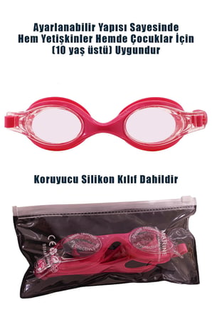4lü Set Yüzücü Gözlüğü Kılıflı Kulak Burun Tıkaçlı Kumaş Bone Set Yüzme Havuz Deniz Gözlüğü Pembe