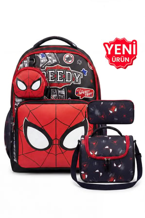 4’lü Set, Erkek Çocuk Desenli İlkokul Okul Çantası + Beslenme Çantası + Kalemlik + Silgilik