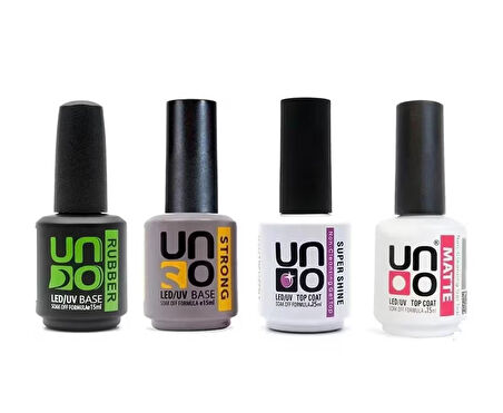 Uno Rubber Base Coat 15 ml- Strong Base Coat 15ml, Super Shine 15ml , Matte Top Coat 15 ml