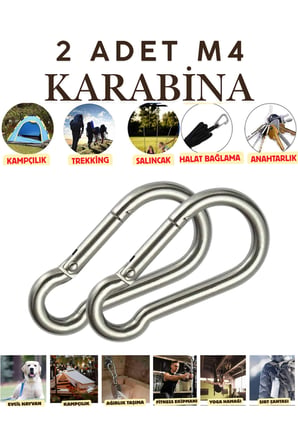 2 Adet 4 Mm Karabina Paslanmaz Çelik Karabina Kamp Ekipmanı Tırmanma Dağcılık Salıncak Hamak Askı