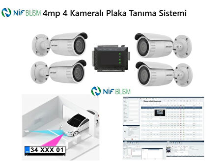 Nif Bilişim Hikvision 4mp 4 Kameralı Plaka Tanıma Sistemi Yazılım Ve Kontrol Paneli Dahil Set