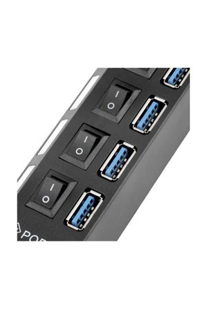 Süper Hızlı 4 Portlu USB 3.0 Hub Çoklayıcı Çoğaltıcı Adaptör Destekli PC Mac Uyumlu Işıklı On Off Bağımsız Anahtarlı Yüksek Hızlı Veri Aktarımı Sağlayan Siyah Dağıtıcı Switch Bağlantı Kablolu