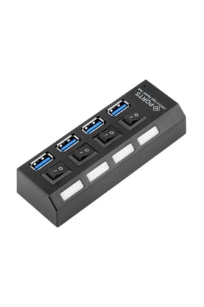 Süper Hızlı 4 Portlu USB 3.0 Hub Çoklayıcı Çoğaltıcı Adaptör Destekli PC Mac Uyumlu Işıklı On Off Bağımsız Anahtarlı Yüksek Hızlı Veri Aktarımı Sağlayan Siyah Dağıtıcı Switch Bağlantı Kablolu