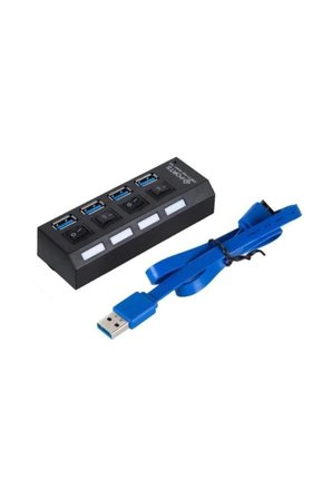 Süper Hızlı 4 Portlu USB 3.0 Hub Çoklayıcı Çoğaltıcı Adaptör Destekli PC Mac Uyumlu Işıklı On Off Bağımsız Anahtarlı Yüksek Hızlı Veri Aktarımı Sağlayan Siyah Dağıtıcı Switch Bağlantı Kablolu