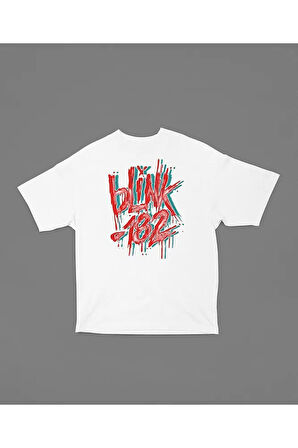 Grafiti Yazılı Blink-182 Baskılı Unisex Oversize Tişört