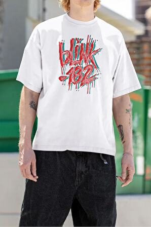 Grafiti Yazılı Blink-182 Baskılı Unisex Oversize Tişört