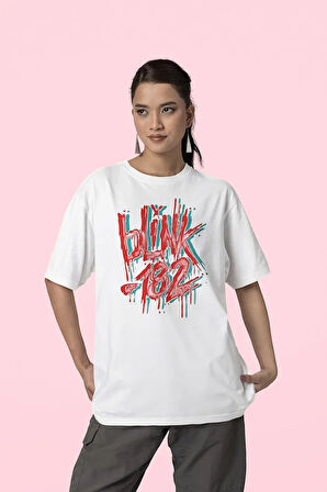 Grafiti Yazılı Blink-182 Baskılı Unisex Oversize Tişört