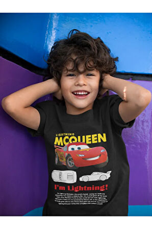 Şimşek Mcqueen Baskılı Unisex Arabalar Çizgi Film Çocuk Tişört (1-12 Yaş)