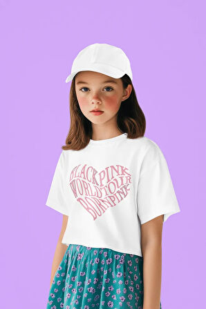 Blackpink Kalp Baskılı Unisex Müzik Grubu Çocuk Tişört (1-12 YAŞ)