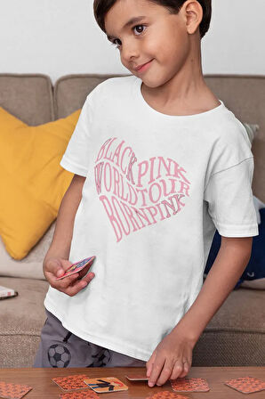 Blackpink Kalp Baskılı Unisex Müzik Grubu Çocuk Tişört (1-12 YAŞ)