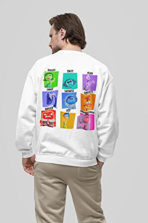 Insiide Out Çizgi Film Baskılı Unisex Oversize Ters Yüzz Sweatshirt