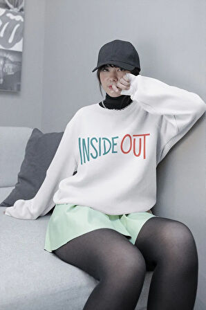 Insiide Out Çizgi Film Baskılı Unisex Oversize Ters Yüzz Sweatshirt