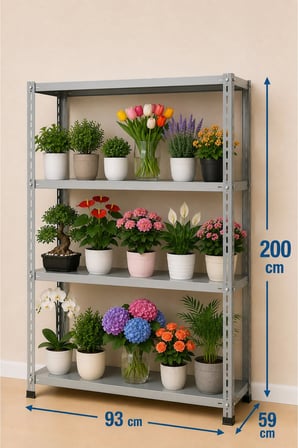 4 Katlı Çelik Raf Sistemi, Depo, Arşiv, Kiler, Dosya, Market, Çiçek, Ayakkabı Rafı – 59x93x200 cm – 1,00 mm