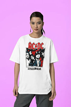 Müzik Grubu Rock Metal Highway To Hell Baskılı Unisex Tişört, Oversize AC DC Tişört
