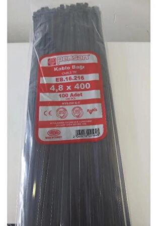 Pemsan4.8X400 SİYAH Plastik Cırt Kelepçe Kablo Bağı Siyah 100'Lu Paket