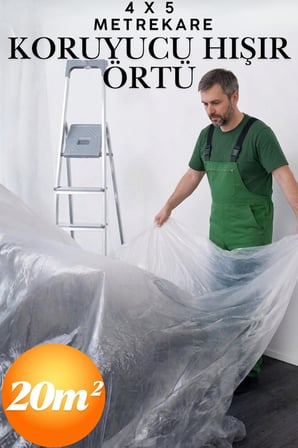 4 x 5 Metre Pratik Hışır Branda Örtü Ev Ofis Boya Badana İnşaat Tadilat 4x5 Temizlik Naylonu Parke Zemin Mobilya Eşya Toz Kir Nem Koruma Kalın Ambalaj Naylon Branda Taşınma Örtüsü Zemin Koruyucu 50m²