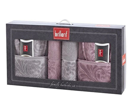 Brillant Kısmi Kadife Bornoz Seti 3001 (8 Parça) Gri & Mürdüm