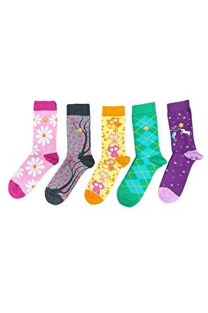 Kadın Renkli Desenli Pamuklu Çorap