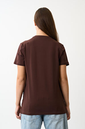 Oversize Geniş Kalıp Bisiklet Yaka Baskılı T-Shirt