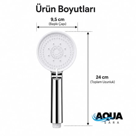 Aqua Sara Krom 5 Fonksiyonlu Yüksek Basınçlı Ayarlanabilir Duş Başlığı