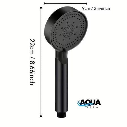 Aqua Sara Siyah 5 Fonksiyonlu Yüksek Basınçlı Ayarlanabilir Duş Başlığı