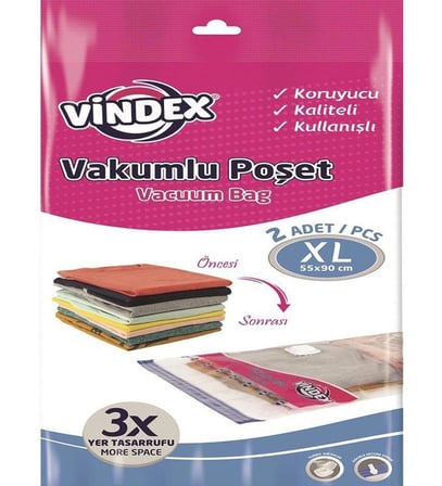Vindex Vakumlu Giyisi Yastık Yorgan Saklama Torbası Poşeti Hurç - X Large - 55x90 Cm. - 5 Paket