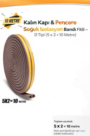 Kendinden Yapışkanlı 5x2=10 Metre (KAHVERENGİ) Kapı Pencere Bandı Fitili Soğuk Kauçuk Bantları.