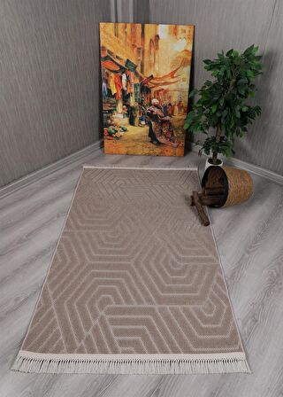 Dekoratif Bergama Serisi Salon Oturma Odası Mutfak Kesme Yolluk Makine Halısı 9802A