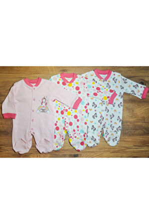 Kız Bebek Pembe 3 Parça Unicorn Tulum