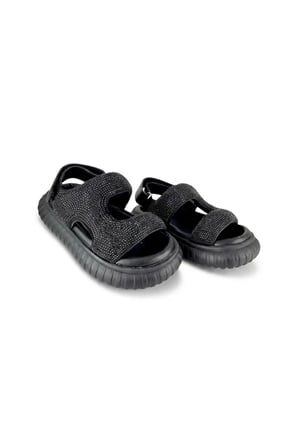 Taşlı Kız Çocuk Sandalet Siyah