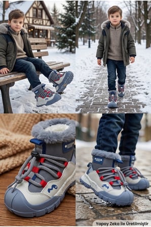 Anatomik Taban Sıcak Tutan Astar Kaymaz Taban Unisex Çocuk Bot CHEROKEE-P Gri