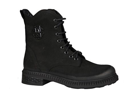 CASTLE BLACK 20912 Saf Deri Siyah Suet Kadın Bot