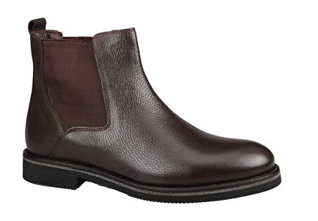 Marcomen 14017 Yuvarlak Burun Kısa Topuk Lastikli Günlük Kahverengi Klasik Bot Deri