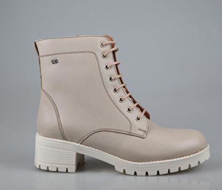 CASTLE BLACK 2680 Hakiki Deri Bej Kadın Bot