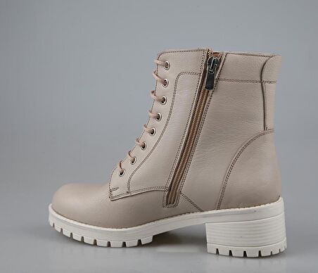 CASTLE BLACK 2680 Hakiki Deri Bej Kadın Bot