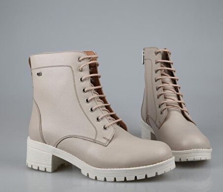 CASTLE BLACK 2680 Hakiki Deri Bej Kadın Bot