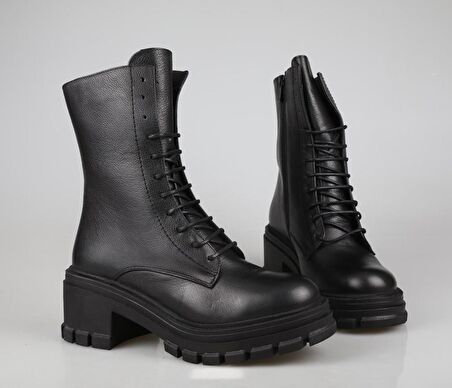 CASTLE BLACK 52671 Hakiki Deri Siyah Kadın Bot