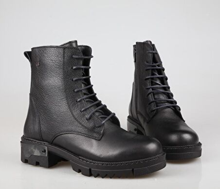 CASTLE BLACK 92537 Hakiki Deri Siyah Kadın Bot