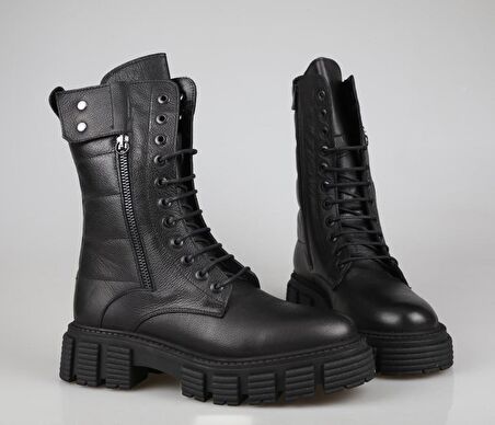 CASTLE BLACK 36871 Hakiki Deri Siyah Kadın Bot