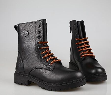 CASTLE BLACK 90006 Hakiki Deri Siyah Kadın Bot