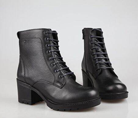 CASTLE BLACK 2615 Hakiki Deri Siyah Kadın Bot