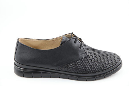 CASTLE BLACK 7021 Hakiki Deri Ortopedik Siyah Kadın Günlük Anne Ayakkabısı