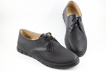 CASTLE BLACK 7021 Hakiki Deri Ortopedik Siyah Kadın Günlük Anne Ayakkabısı