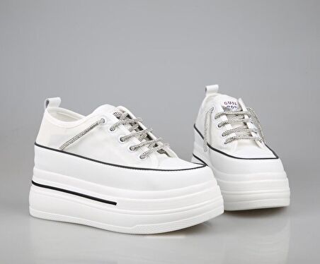 GUJA 24y345-10 Dolgu Topuk Beyaz Kadın Sneakers