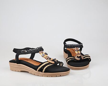 GUJA 24y120-4 Ortopedik Siyah Kadın Sandalet